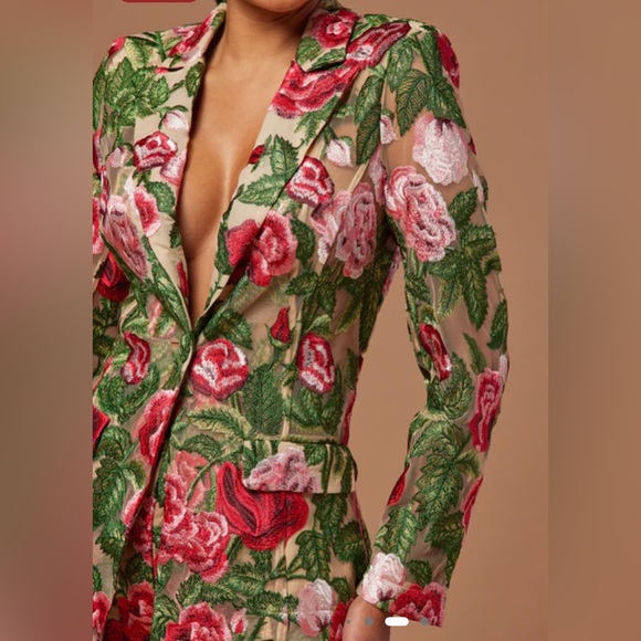 Fashion Nova Floral Embroidered Blazer - Red and Green - Picture 2 of 4
